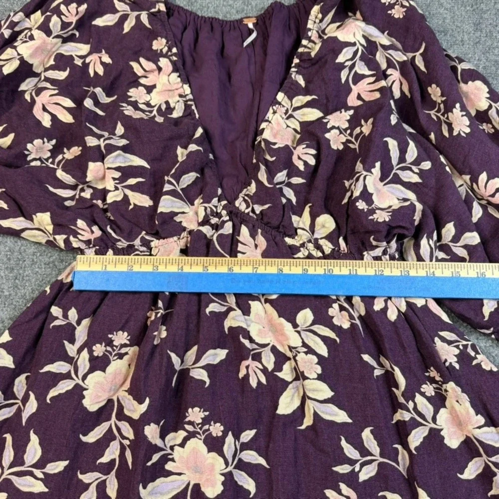 Free People Portia Floral Mini Dress Womens Small Purple Linen Boho Cottagecore